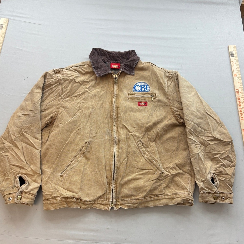 Vintage Dickies Duck Canvas Blanket Lined Work Jacket Tan CBI Patch Mens XL